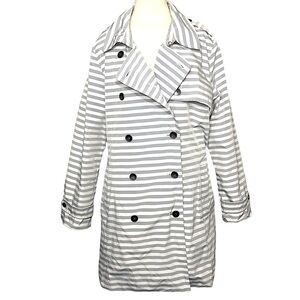 D Hayes Trench Coat Windbreaker Sz 2XL Gray White Striped Water repellant